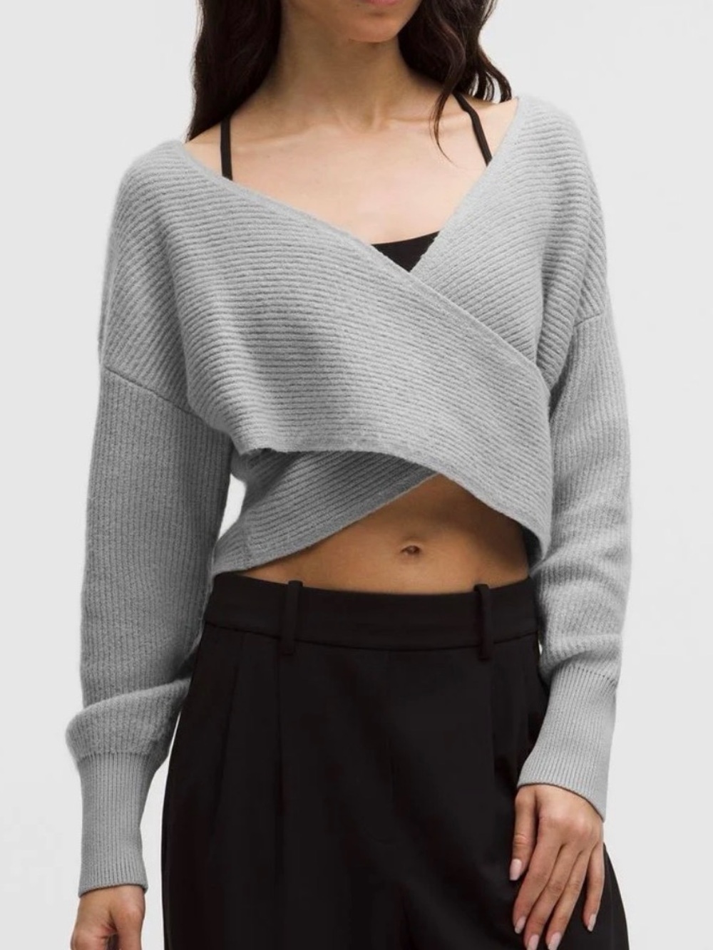 lululemon Brushed Cotton Reversible Crossover Sweater, heathers ultra light grey